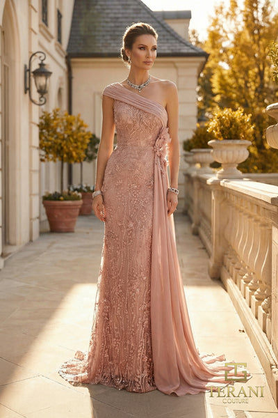 One-Shoulder Long Mother of the Bride Sheath Dress - 262M7308