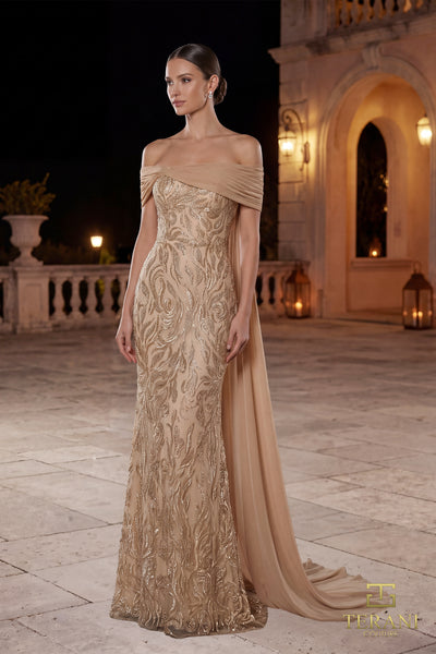 Off-Shoulder Long Mother of the Bride Sheath Dress - 262M7264