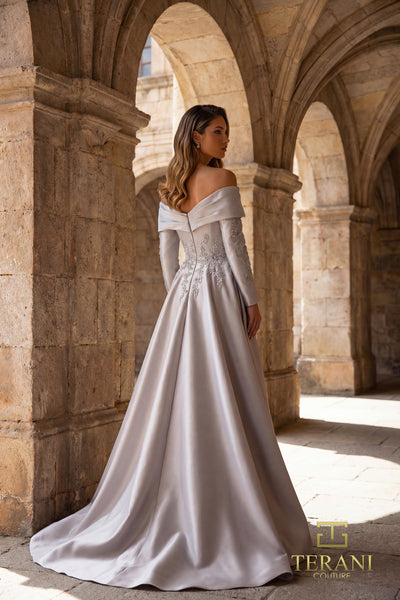Off-Shoulder Long Mother of the Bride Sheath Dress - 262M7315
