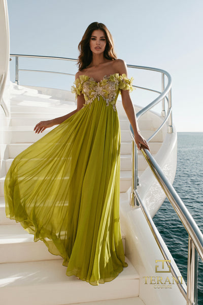 Off-Shoulder Chiffon Empire Gown with 3D Florals - 271E8139