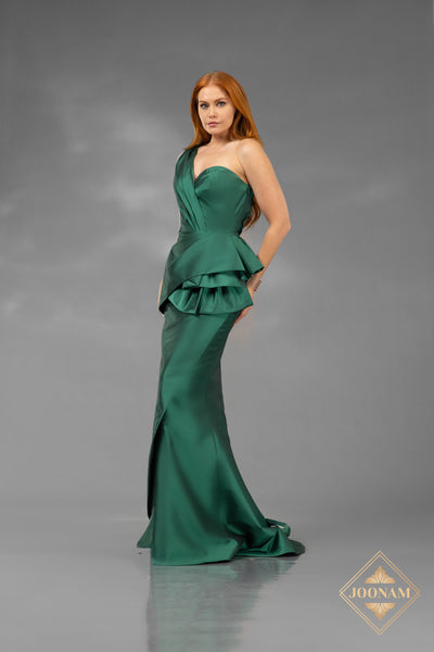 One Shoulder Emerald Mermaid Dress - J2859