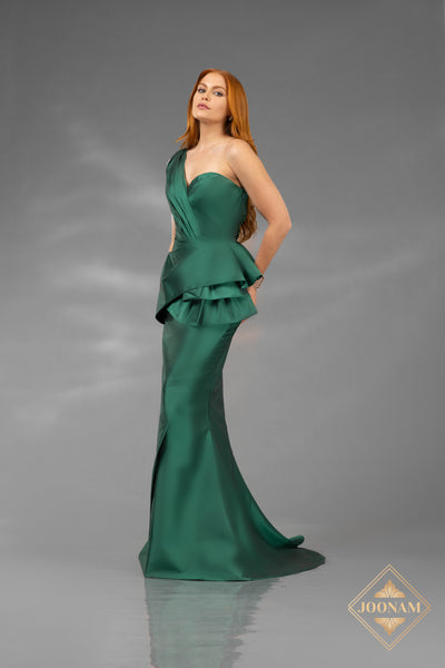 One Shoulder Emerald Mermaid Dress - J2859