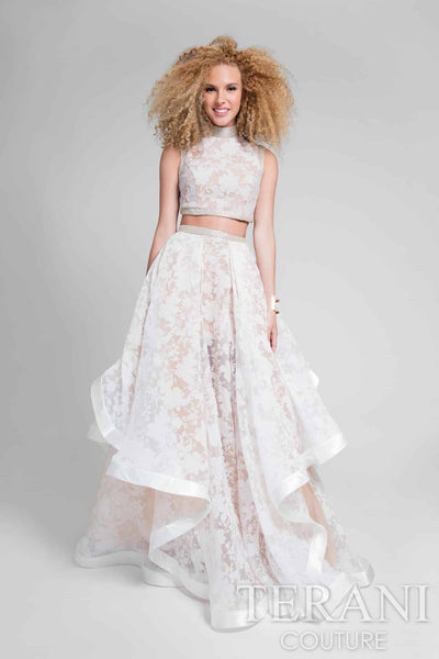 Two Piece High Neck Lace Patterned Prom Ball Gown - 1711P2713