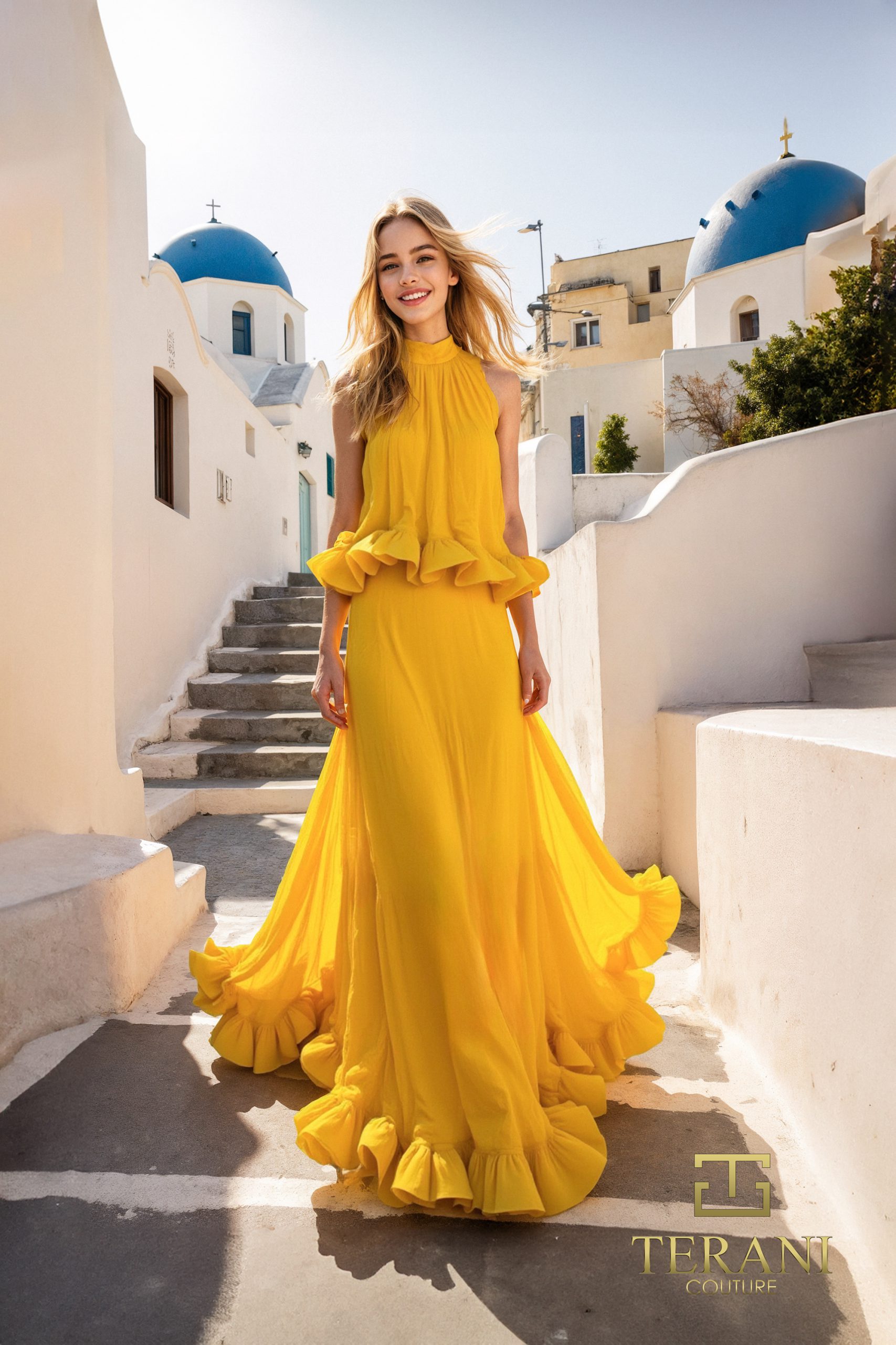 Sunshine Ruffle Halter Gown – 251E4657