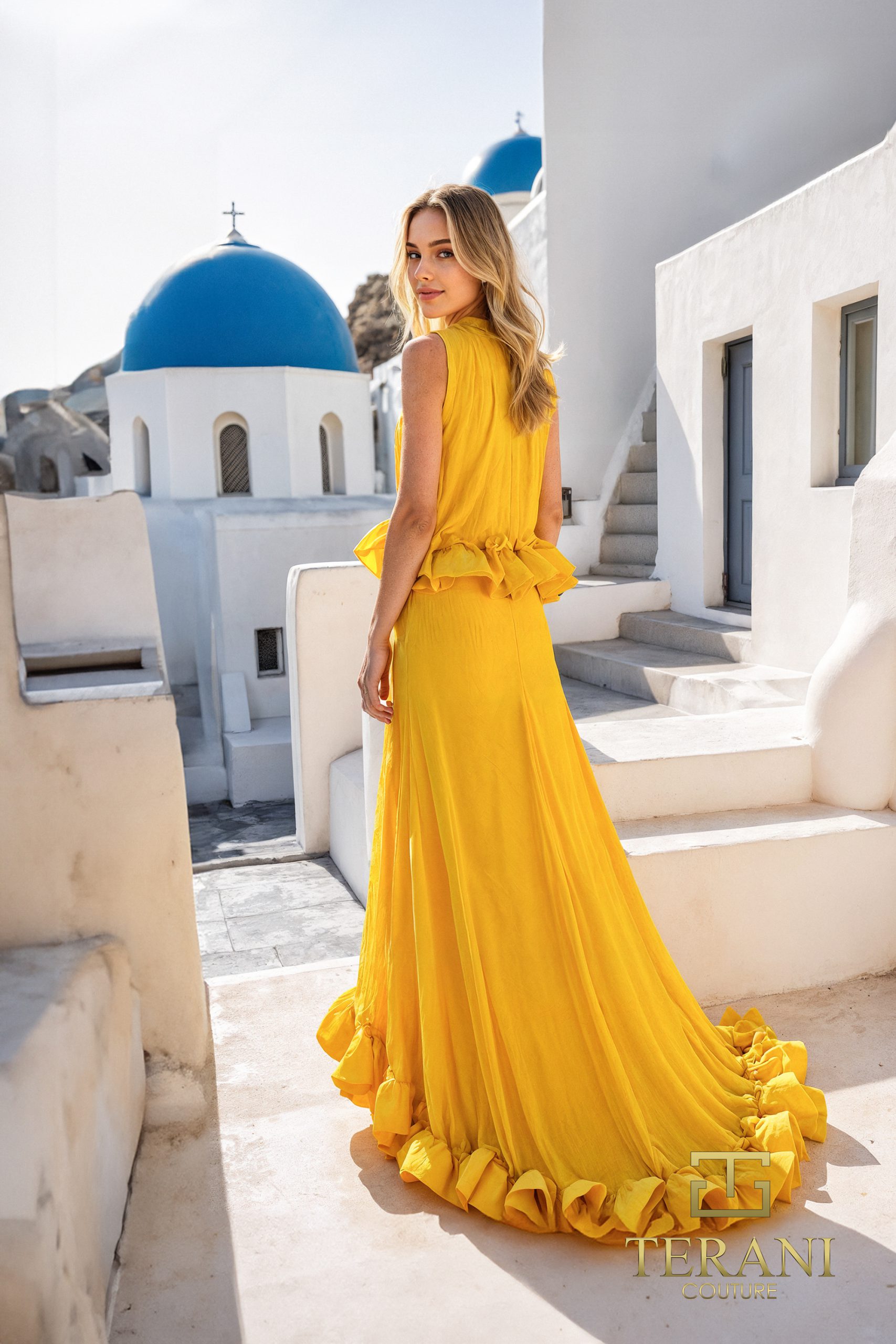 Sunshine Ruffle Halter Gown – 251E4657