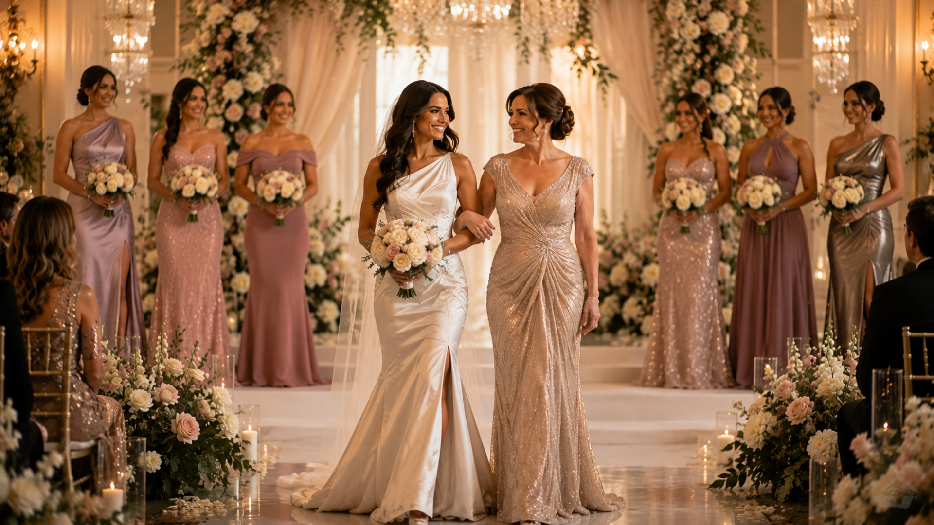 Bride with her mother and bridesmaids