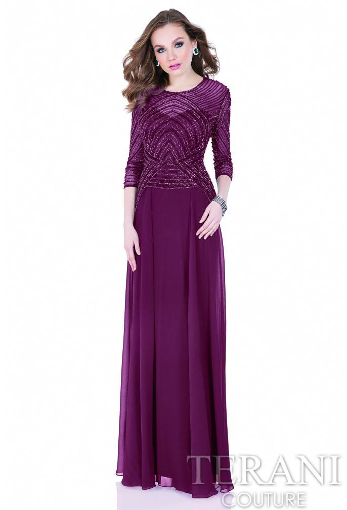 Quarter Sleeve Shimmering Long Gown - 1623M1860