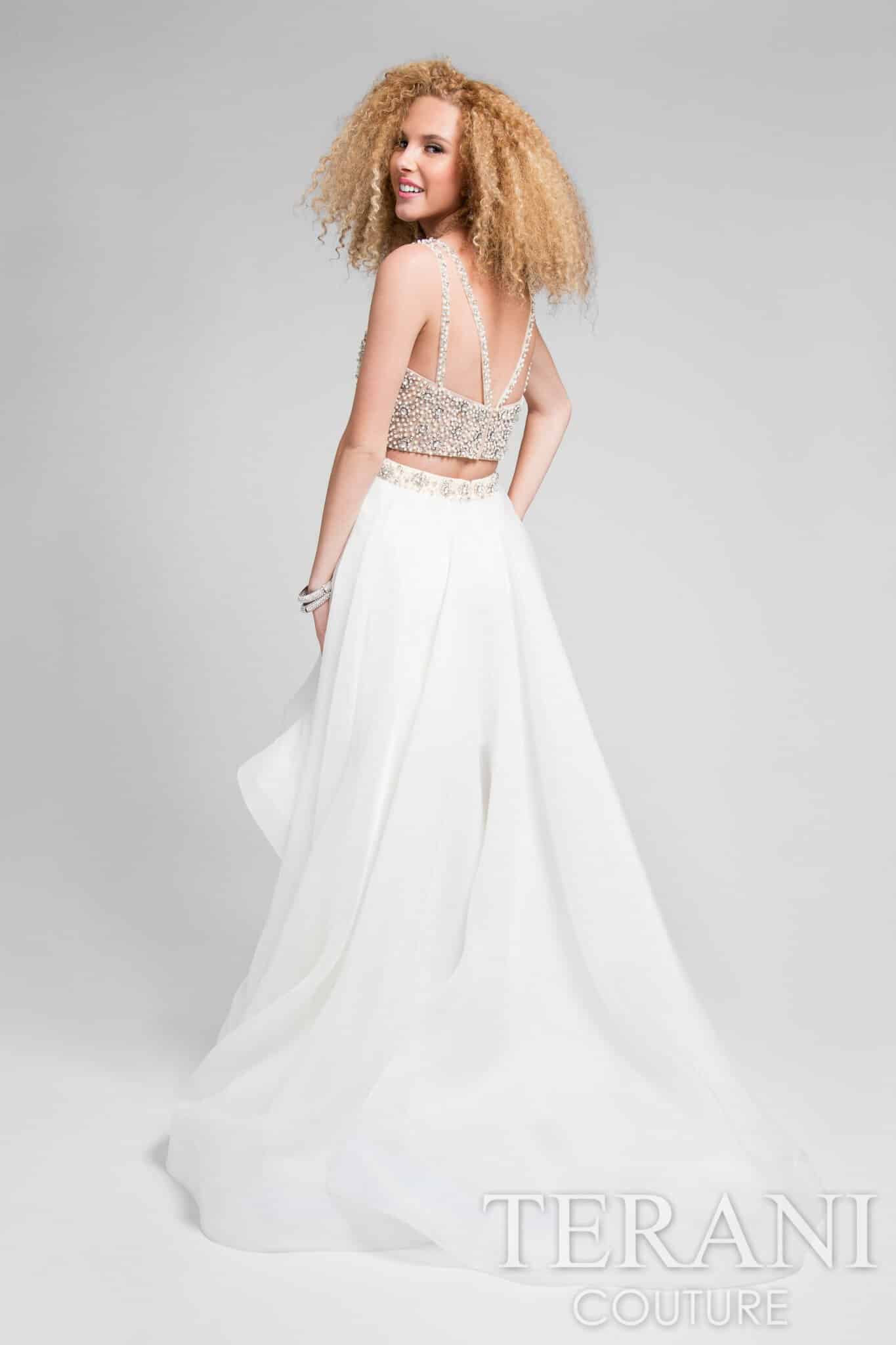 Two Piece Beaded Strappy Back Boat Neck Ball Gown - 1711P2692