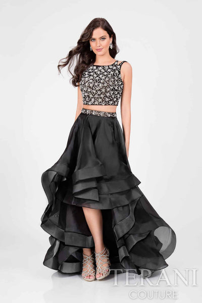 Two Piece Beaded Strappy Back Boat Neck Ball Gown - 1711P2692