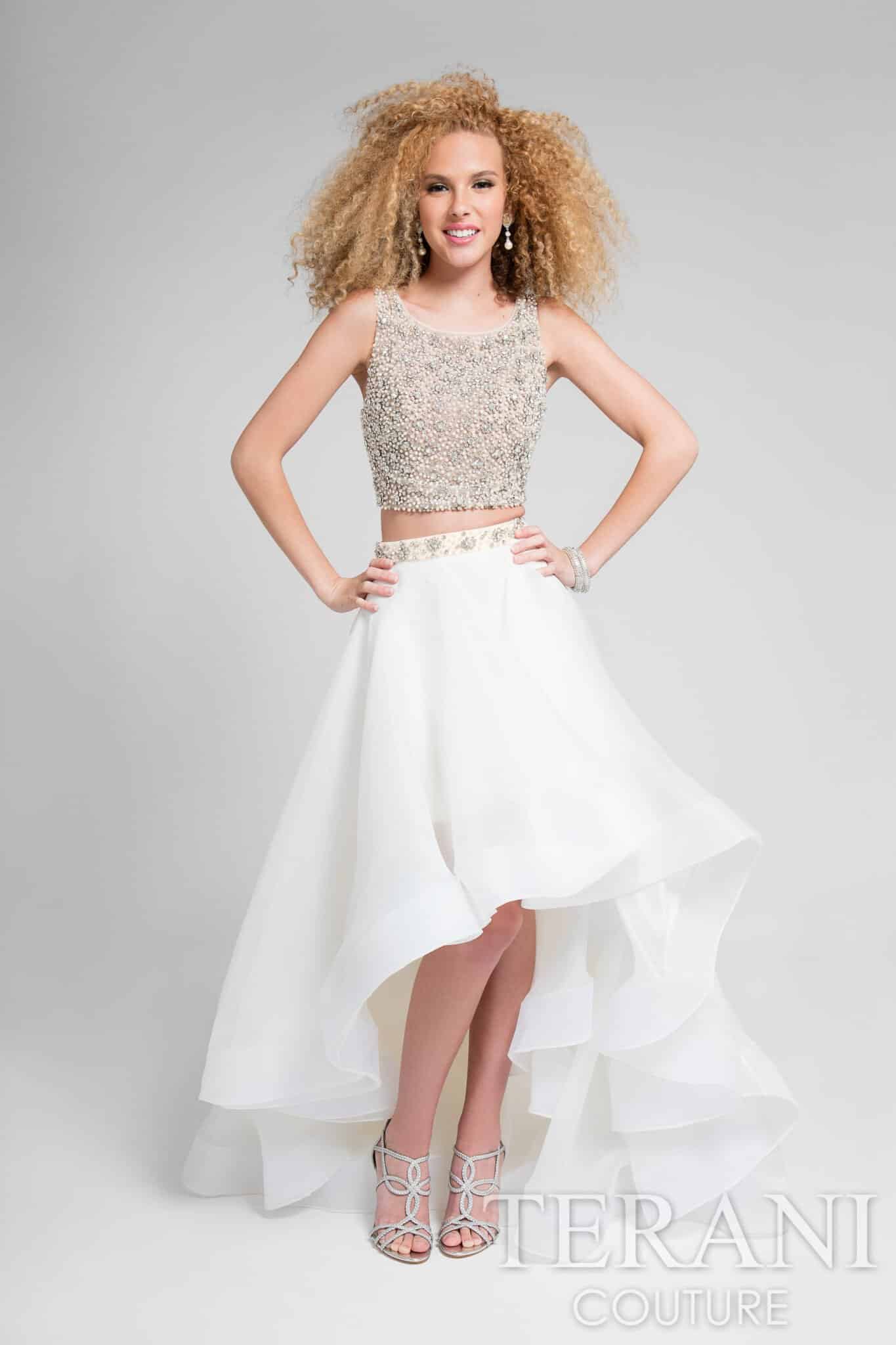 Two Piece Beaded Strappy Back Boat Neck Ball Gown - 1711P2692