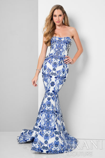 Strapless Heavy Printed Long Mermaid Dress - 1712P2536G
