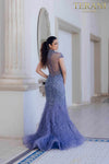Feathered High Neck Mermaid Dress  - 1721GL4446
