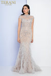 Feathered High Neck Mermaid Dress  - 1721GL4446