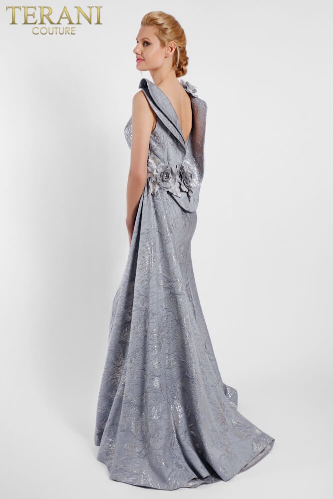 Sleeveless Boat Neck Low Back Floral Applique Mother of the Bride Dress - 1721M4703