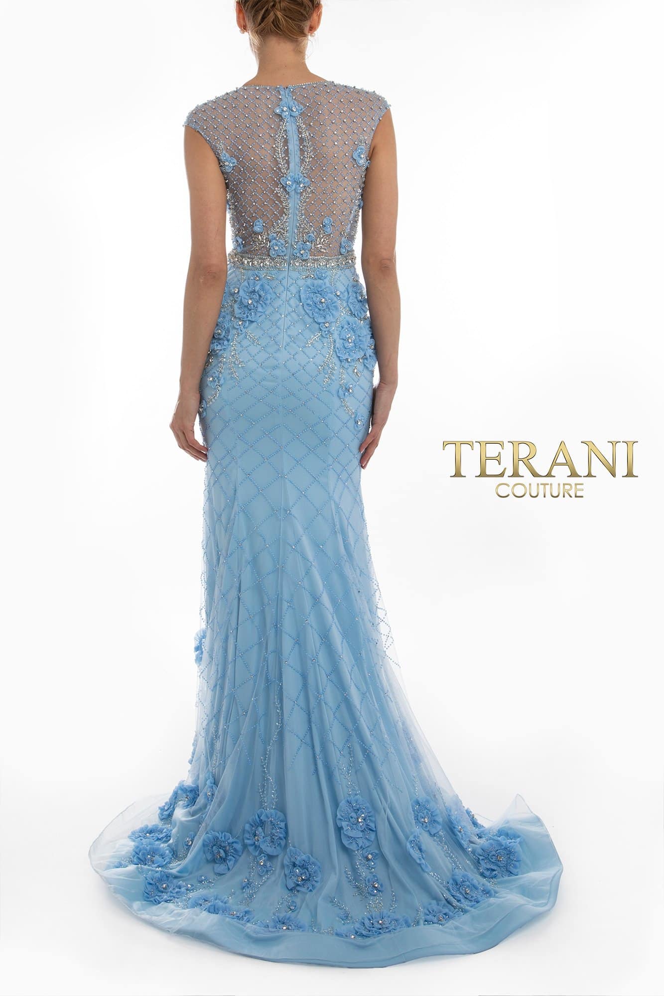 3D Floral Applique Beaded Evening Dress - Floral Applique Dress -1722GL4488