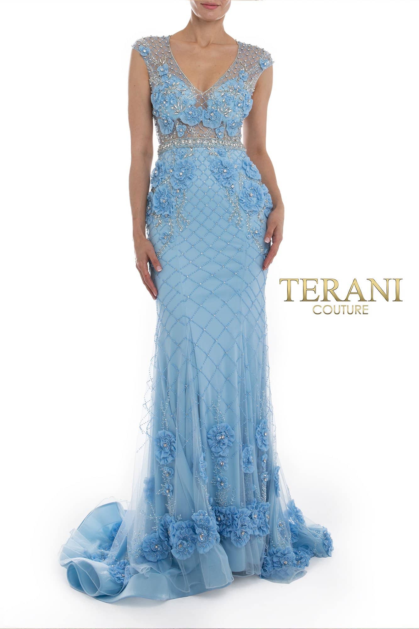 3D Floral Applique Beaded Evening Dress - Floral Applique Dress -1722GL4488 3D Floral Applique Beaded Evening Dress - Floral Applique Dress -1722GL4488
