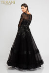 Long Sleeve V Neck Sheer Beaded Ball Gown - 1722M4354