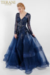 Long Sleeve V Neck Sheer Beaded Ball Gown - 1722M4354