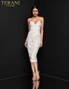 Strapless Sweeheart Beaded Lace Patterned Tea Length Cocktail Dress - 1811C6027