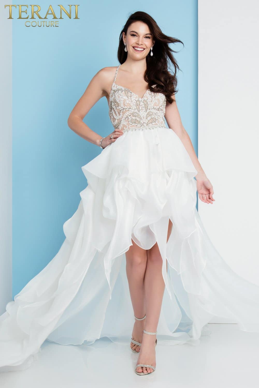 Beaded Spaghetti Strap High Low Prom Dress – 1811P5782