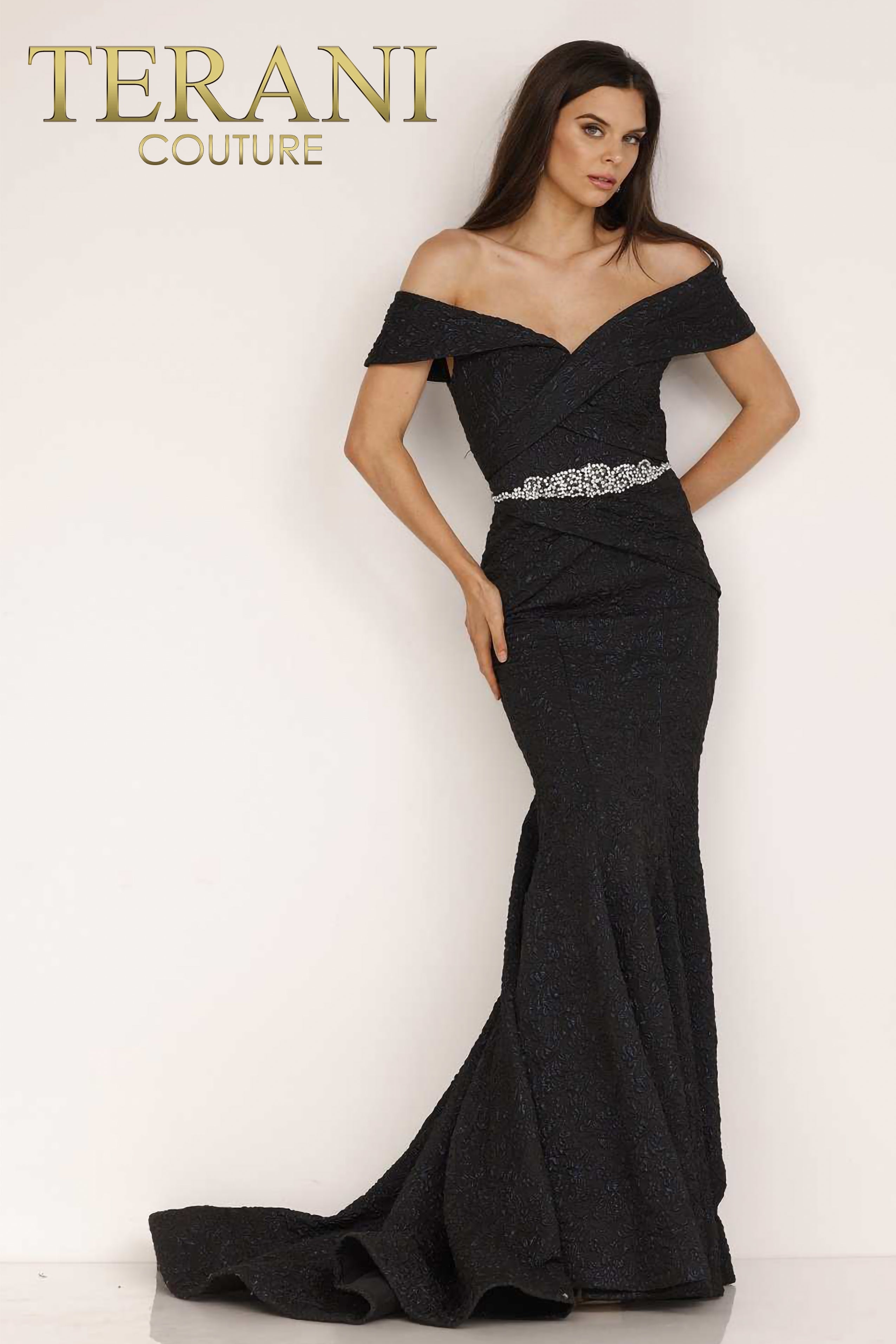 Off-Shoulder Beaded Belt Mermaid Long Dress - 1812M6657