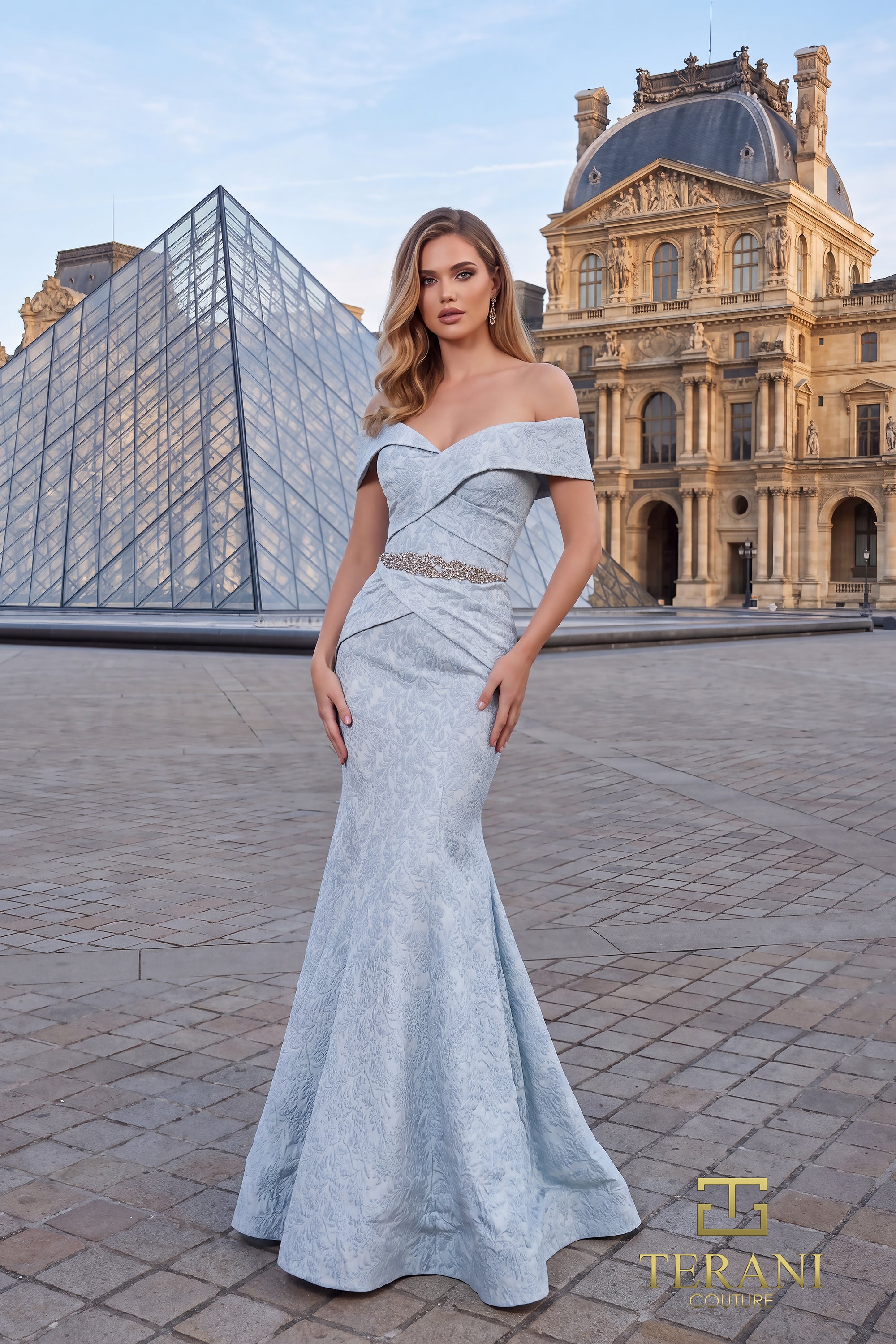 Off-Shoulder Beaded Belt Mermaid Long Dress - 1812M6657