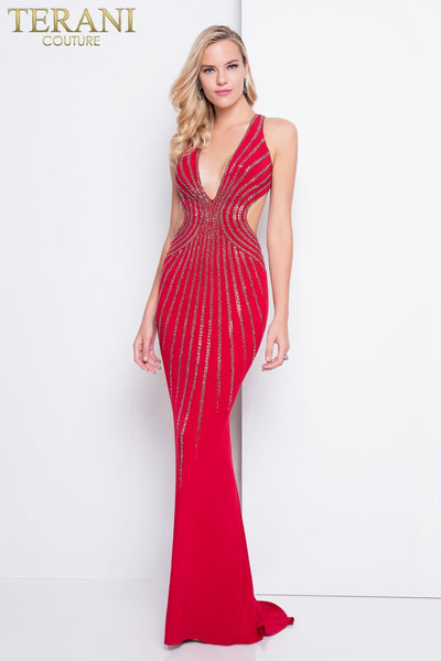 Red Embellished Halter Neck Prom Dress - 1815P5912G