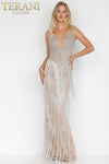 Sleeveless Low V Neck Heavy Beaded Fringed Long Dress - 1821GL7401
