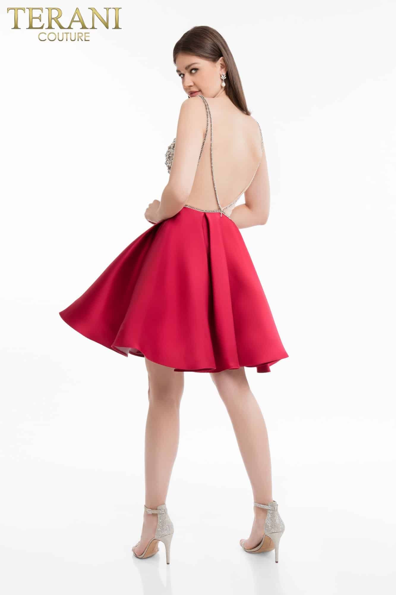 Matte Satin Full Box Pleat Skirt Dress with Illusion Back - 1821H7771