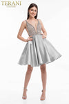 Matte Satin Full Box Pleat Skirt Dress with Illusion Back - 1821H7771