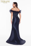Off-Shoulder Feather Neckline Beaded High Slit Mermaid Long Dress - 1821E7142