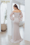 Off Shoulder Floral Accent Puff Sleeves Gown- 1911E9128