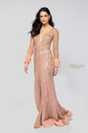 Long Sleeve V Neck Heavy Beaded Fur Detail Long Dress - 1911GL9499