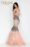 Ostrich Feather Fringed Bejeweled Mermaid Gown - 1911GL9512