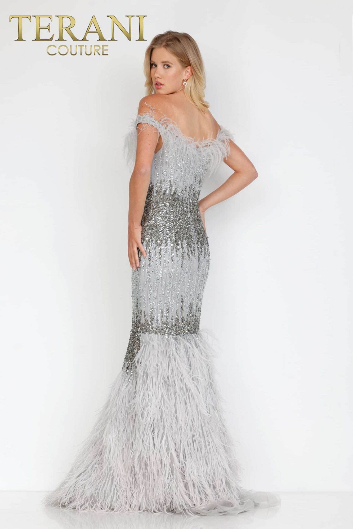 grey dress with feathers Feather Trim Shift Dress