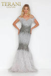 Ostrich Feather Fringed Bejeweled Mermaid Gown - 1911GL9512