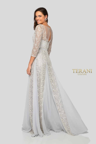 3/4 Sleeves Sheer Top Sweetheart Neck Long Ball Gown - 1911M9297