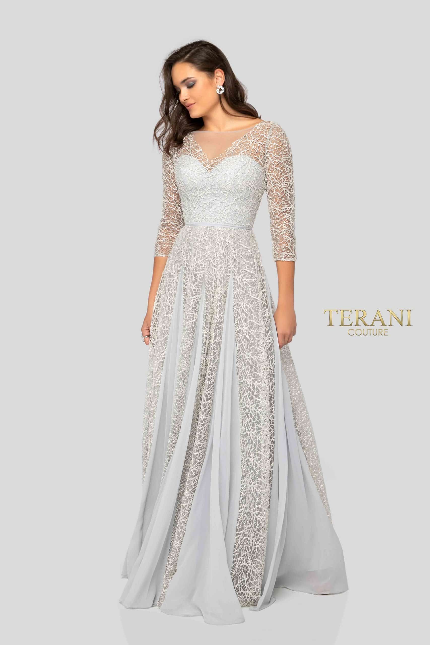 3/4 Sleeves Sheer Top Sweetheart Neck Long Ball Gown - 1911M9297