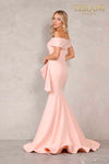 Plus Size Off-Shoulder Side Drape Peplum Mermaid Gown – 1911M9339