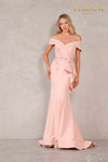 Plus Size Off-Shoulder Side Drape Peplum Mermaid Gown – 1911M9339