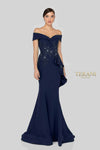 Plus Size Off-Shoulder Side Drape Peplum Mermaid Gown – 1911M9339