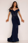 Plus Size Off-Shoulder Side Drape Peplum Mermaid Gown – 1911M9339