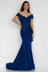 Plus Size Off-Shoulder Side Drape Peplum Mermaid Gown – 1911M9339