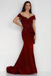 Plus Size Off-Shoulder Side Drape Peplum Mermaid Gown – 1911M9339