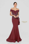 Plus Size Off-Shoulder Side Drape Peplum Mermaid Gown – 1911M9339