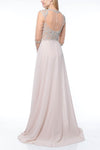 3/4 Sleeve Illusion Beaded Jewel Neck Overskirt Long Dress - 1911M9670
