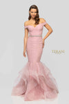 Off-Shoulder Beaded Waist Glitter Tulle Long Dress - 1911P8366G