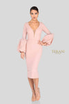 Long Balloon Sleeves Low V Neck Cocktail Dress - 1912C9643