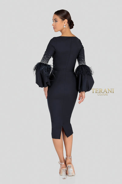 Long Balloon Sleeves Low V Neck Cocktail Dress - 1912C9643