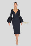 Long Balloon Sleeves Low V Neck Cocktail Dress - 1912C9643